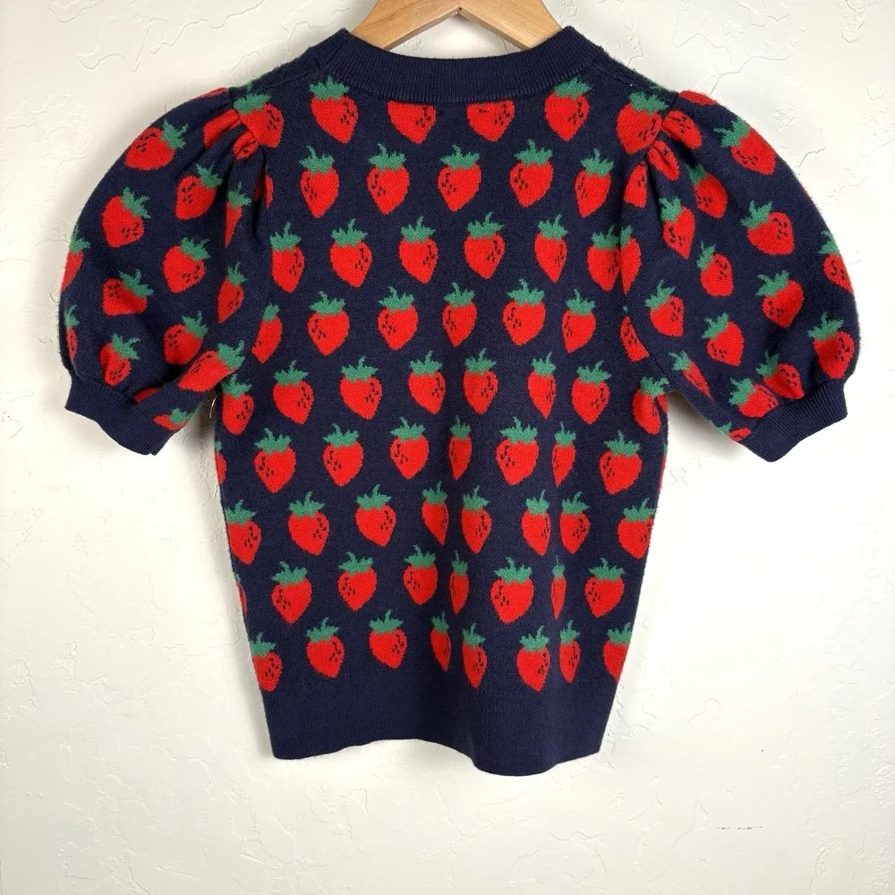 MAEVE By Anthropologie Maxine Sweater Size XXS Blue Strawberry Puff Sleeve NWOT - Picture 2 of 8